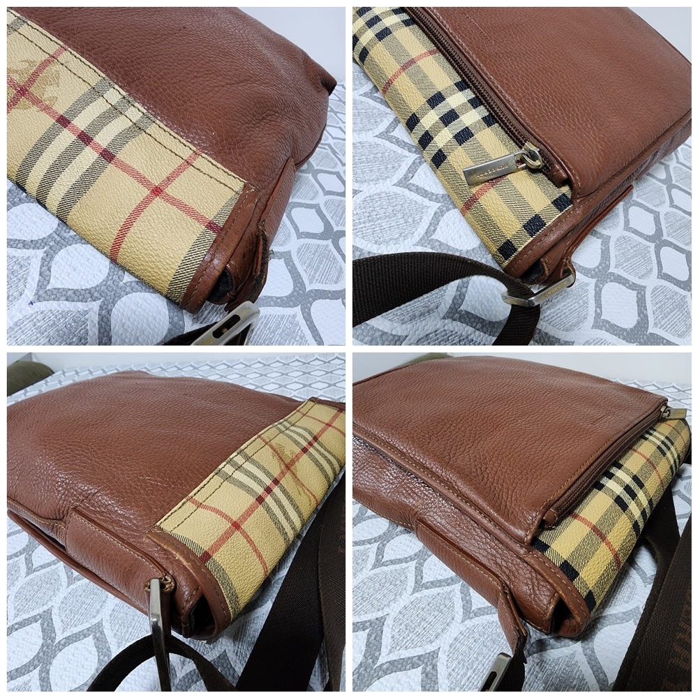 Burberry Vintage Haymarket Check Pebbled Messenger Bag Brown/Beige - Picture 13 of 15